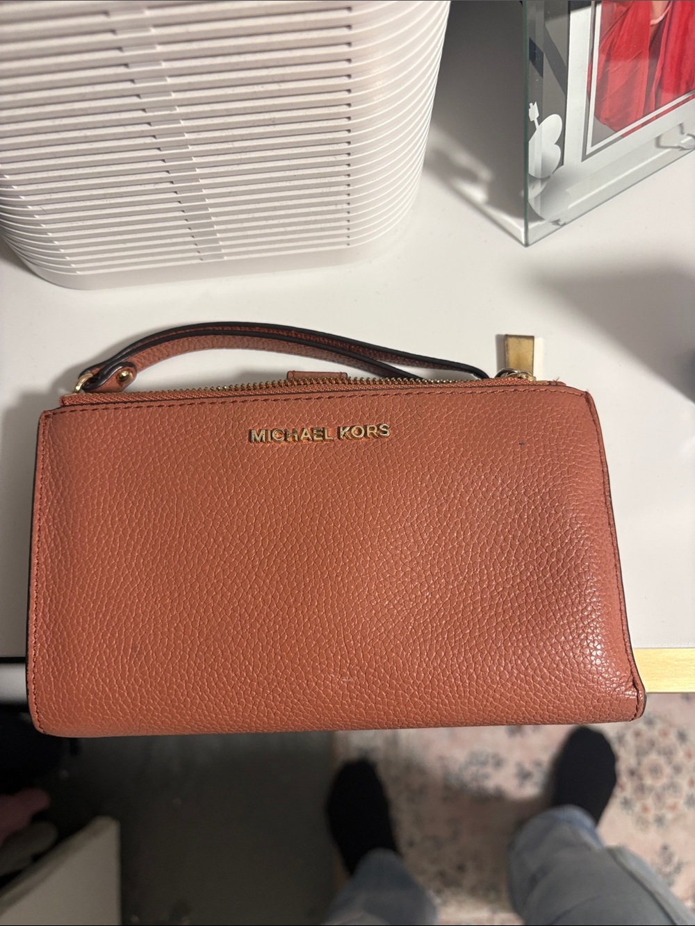 Michael Kors Pebbled Leather Wristlet — Cognac Brown